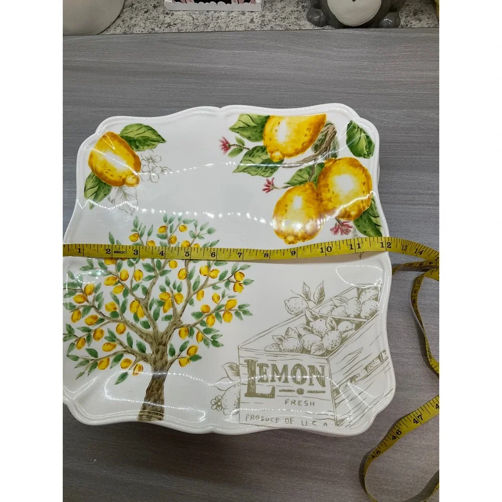 LARGE MAXCERA LEMON TREE SKETCH SQUARE DINNER PLATES‎